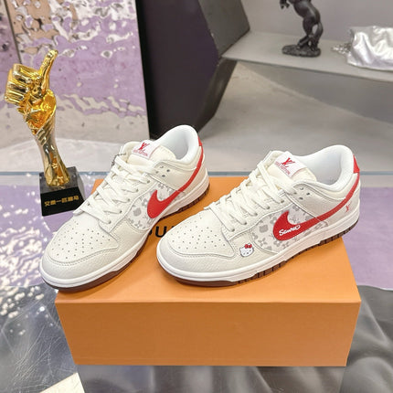 LV 26S DUNK LOW SNEAKERS IN WHITE RED HELLO KITTY MONOGRAM CALFSKIN