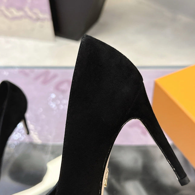 LV 26S POINTED TOE PUMPS 85MM IN BLACK SUEDE