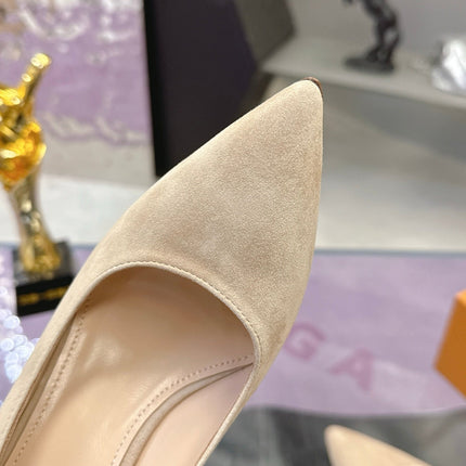LV 26S POINTED TOE PUMPS 85MM IN NUDE BEIGE SUEDE
