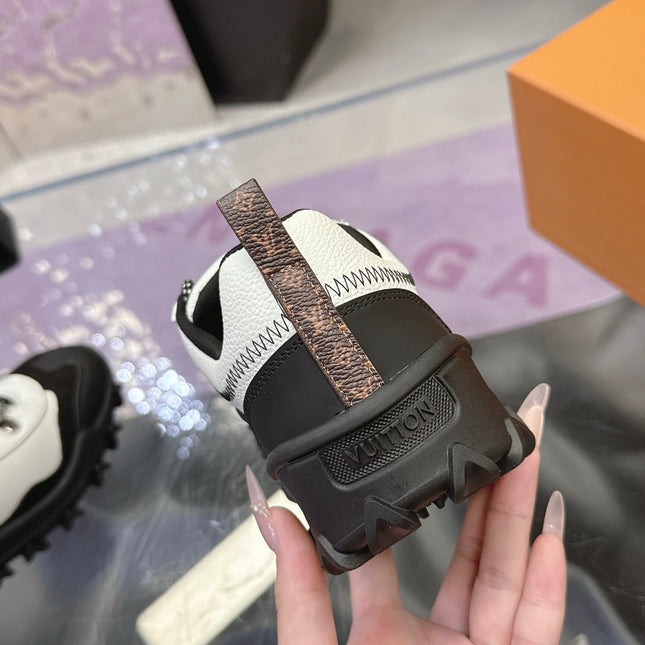 LV 26S RUSH XPLORER SNEAKER IN WHITE BLACK CALFSKIN AND SUEDE