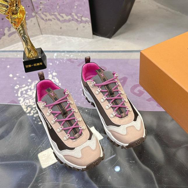 LV 26S RUSH XPLORER SNEAKER IN PINK BROWN SUEDE AND FABRIC