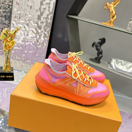 LV 26S SKATE SNEAKERS IN PINK ORANGE MESH TRANSLUCENT SOLE