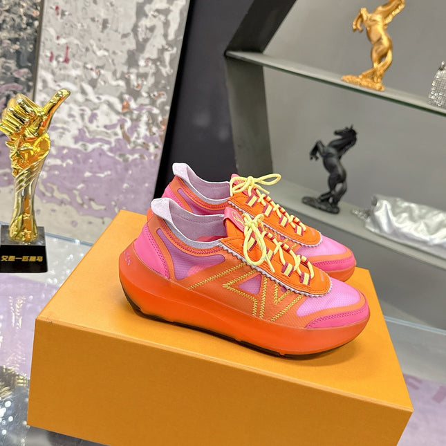 LV 26S SKATE SNEAKERS IN PINK ORANGE MESH TRANSLUCENT SOLE