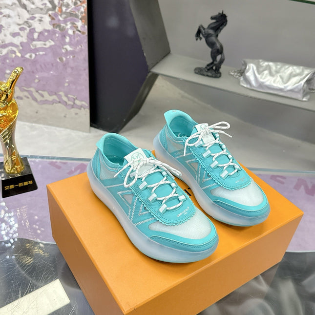 LV 26S SKATE SNEAKERS IN TIFFANY BLUE MESH TRANSLUCENT SOLE