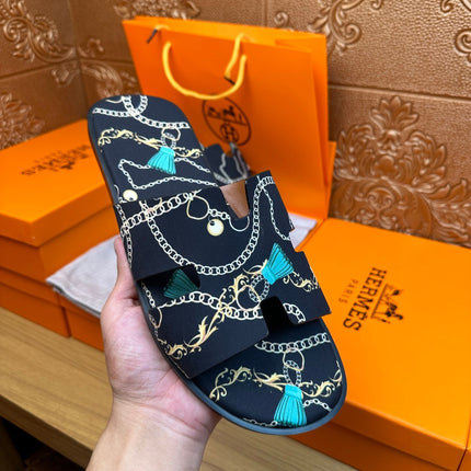 HM IZMIR SANDAL DENIM COLOR SUEDE WITH CHAIN MOTIF