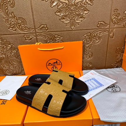 HM IZMIR SLIPPER SAFFRON AND BLACK CALFSKIN