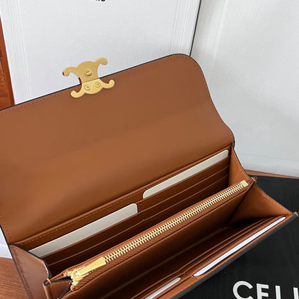 TRIOMPHE WALLET 19 IN BROWN CALFSKIN GOLD HARDWARE