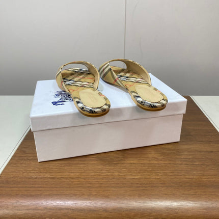 BURBERRY 26S SLIDES IN BEIGE PLAID FABRIC