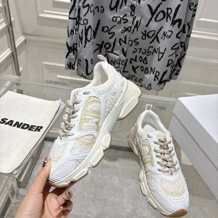 DIOR 25S MILE SERIES SNEAKERS 45MM IN WHITE CALFSKIN AND SHEARLING