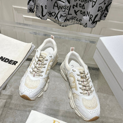 DIOR 25S MILE SERIES SNEAKERS 45MM IN WHITE CALFSKIN AND SHEARLING