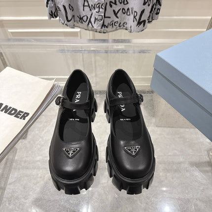 PRADA 26S MARY JANE SHOES 45MM IN BLACK CALFSKIN