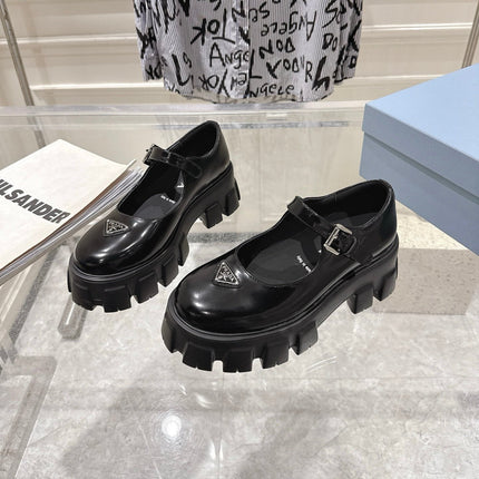 PRADA 26S MARY JANE SHOES 45MM IN BLACK SHINE CALFSKIN