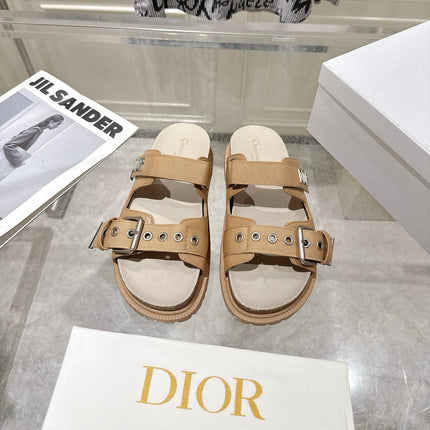 DIOR 26S SLIDES IN CAMEL BEIGE CANVAS