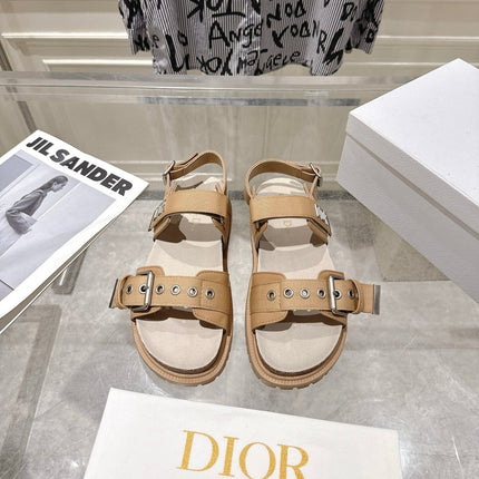DIOR 26S BUCKLE SANDALS IN CAMEL BEIGE CANVAS