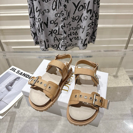 DIOR 26S BUCKLE SANDALS IN CAMEL BEIGE CANVAS