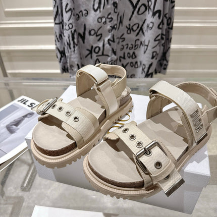 DIOR 26S BUCKLE SANDALS IN BEIGE CANVAS