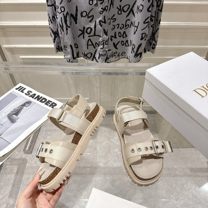 DIOR 26S BUCKLE SANDALS IN BEIGE CANVAS