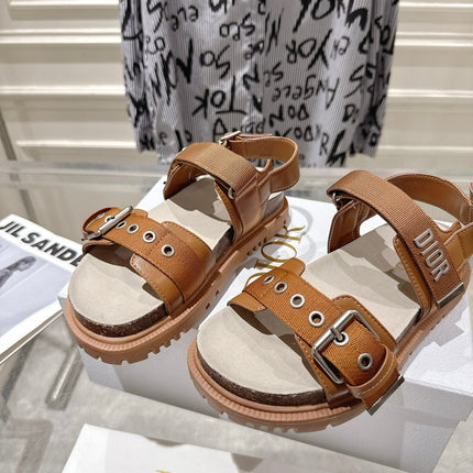 DIOR 26S BUCKLE SANDALS IN BROWN CANVAS