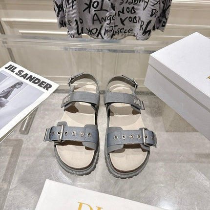 DIOR 26S BUCKLE SANDALS IN GREY CANVAS