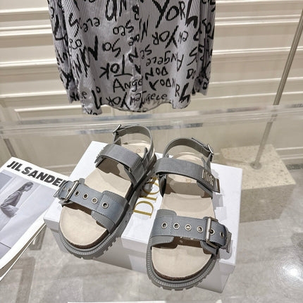 DIOR 26S BUCKLE SANDALS IN GREY CANVAS