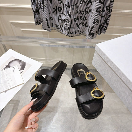 DIOR 26S MEDAILLON BUCKLE SLIDE IN BLACK CALFSKIN