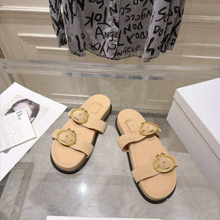 DIOR 26S MEDAILLON BUCKLE SLIDE IN SAND BEIGE SUEDE