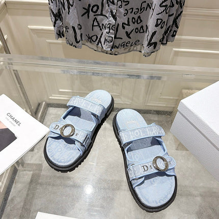 DIOR 26S SANDALS IN LIGHT BLUE OBLIQUE CANVAS