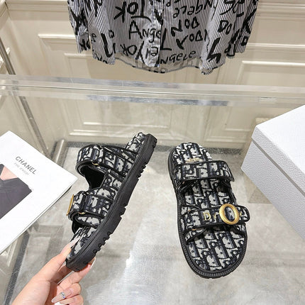 DIOR 26S SANDALS IN BLACK MIX WHITE OBLIQUE CANVAS