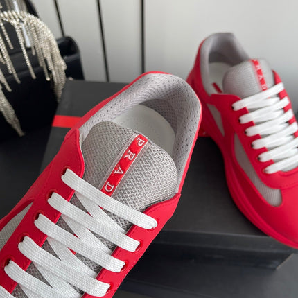 PRADA 26S AMERICA CUP SNEAKERS IN RED SOFT RUBBER AND BIKE FABRIC