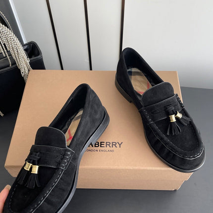 BURBERRY 26S LOAFERS IN BLACK SUEDE