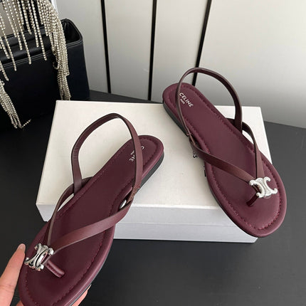 CELINE 26S THONG SANDALS IN DARK RED CALFSKIN
