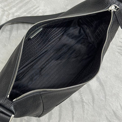 PRADA 25S SHOULDER STRAP BAG 26 IN BLACK CALFSKIN SILVER HARDWARE