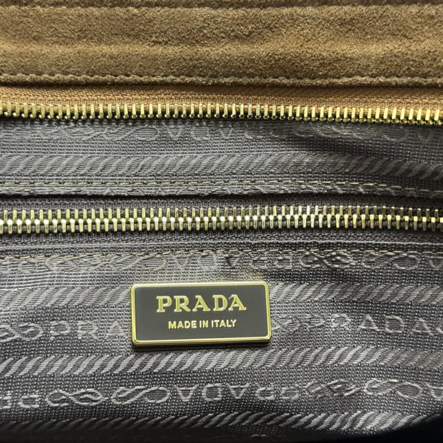 TOTE BAG WITH BELT 42 IN RUSSET BROWN SUEDE GOLD HARDWARE