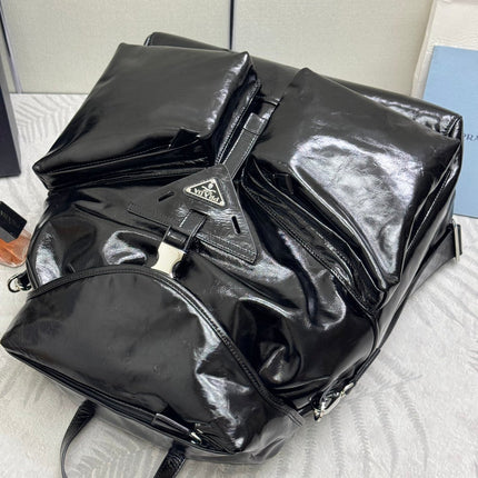 PRADA 25S BACKPACK 45 IN BLACK GLOSSY CALFSKIN SILVER HARDWARE