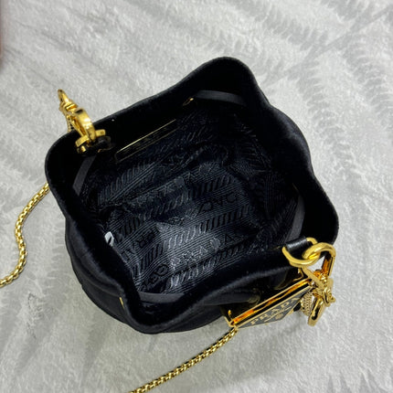 PRADA 25S MINI POUCH 12 IN BLACK VELVET GOLD HARDWARE