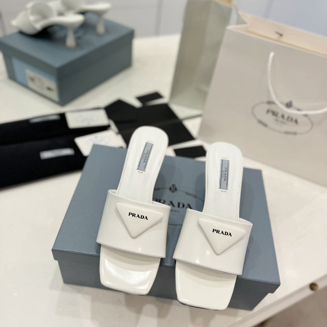 PRA BRUSHED LEATHER HEELED SLIDES WHITE