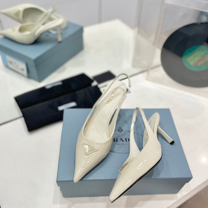 Pra Slingback Pumps 75 White Patent Leather