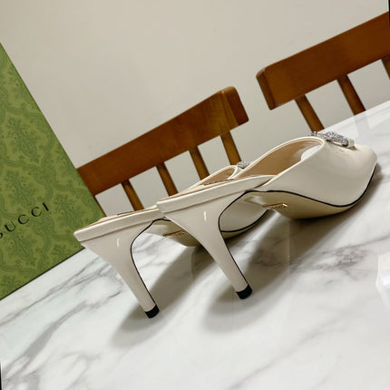 GUCCI 26S HORSEBIT HIGH-HEELED SANDALS 80 MM IN CREAM WHITE GLOSSY CALFSKIN
