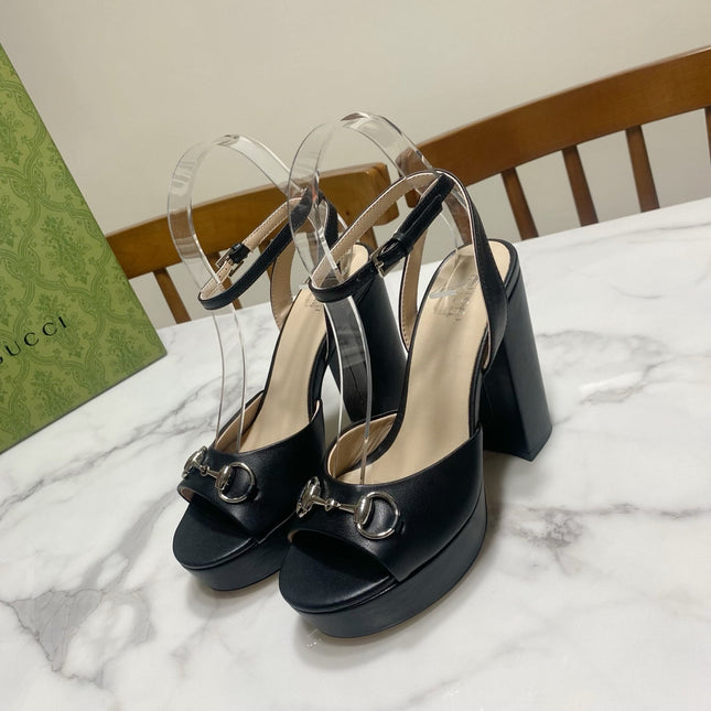 GUCCI 26S HIGH-HEELED SANDALS 105 MM IN BLACK CALFSKIN