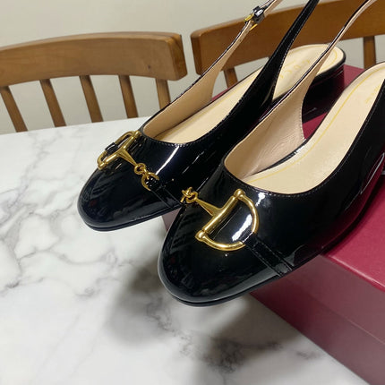 GUCCI 26S SLINGBACK FLATS IN BLACK CALFSKIN