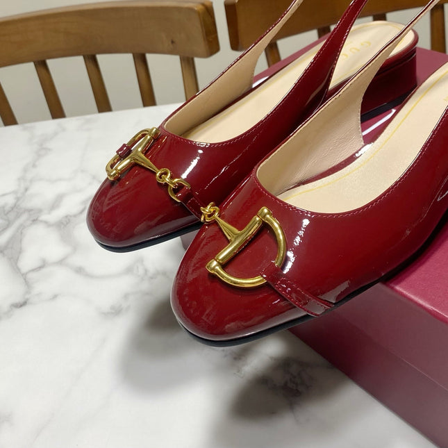 GUCCI 26S SLINGBACK FLATS IN DARK RED CALFSKIN