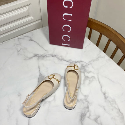 GUCCI 26S SLINGBACK FLATS IN CREAM WHITE CALFSKIN