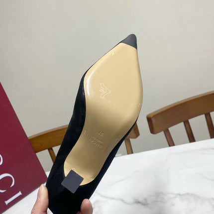 GUCCI 26S HIGH-HEELED SHOES 85 MM IN BLACK SUEDE WITH CRYSTAL
