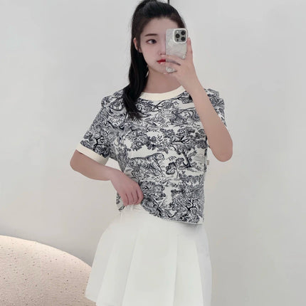 DIOR 25S SHORT-SLEEVE PATTERNED KNIT TOP 701