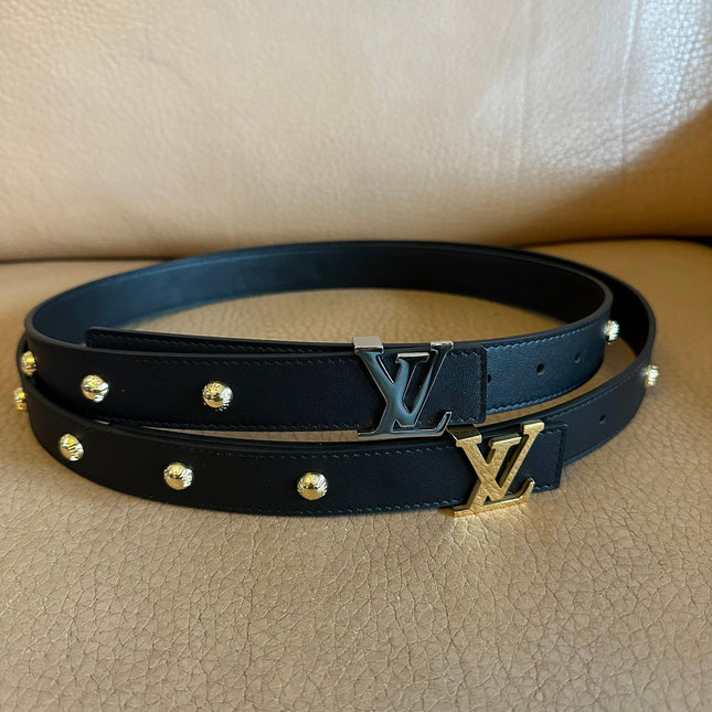 LV Initiales Studs 30mm Reversible Belt Gold Buckle Black Leather