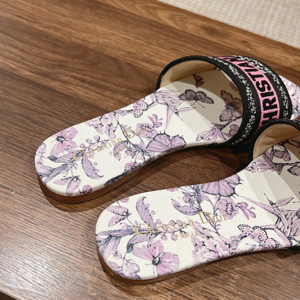 DIOR 26S SLIDE SANDALS IN PINK FLORAL PRINT LOGO STRAP
