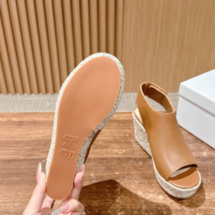 ATTITUDE WEDGE HIGH SLINGBACK 90MM IN BROWN CALFSKIN CANVAS SOLE