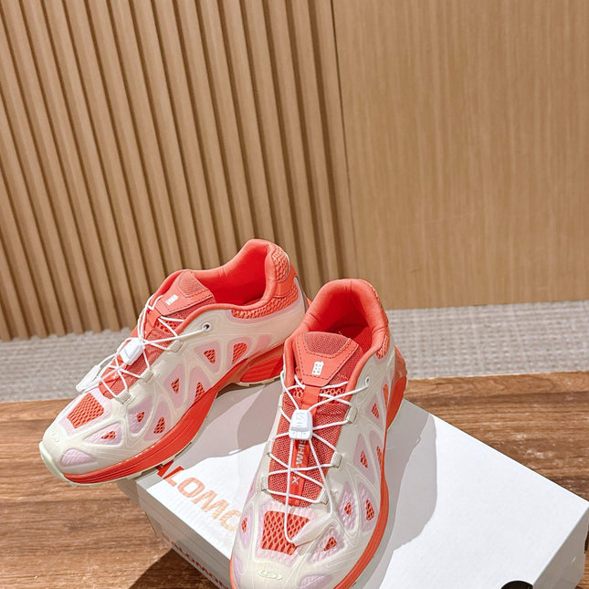 ALO 25S SALOMON XT WHISPER IN ORANGE MESH FABRIC AND WHITE LAMBSKIN