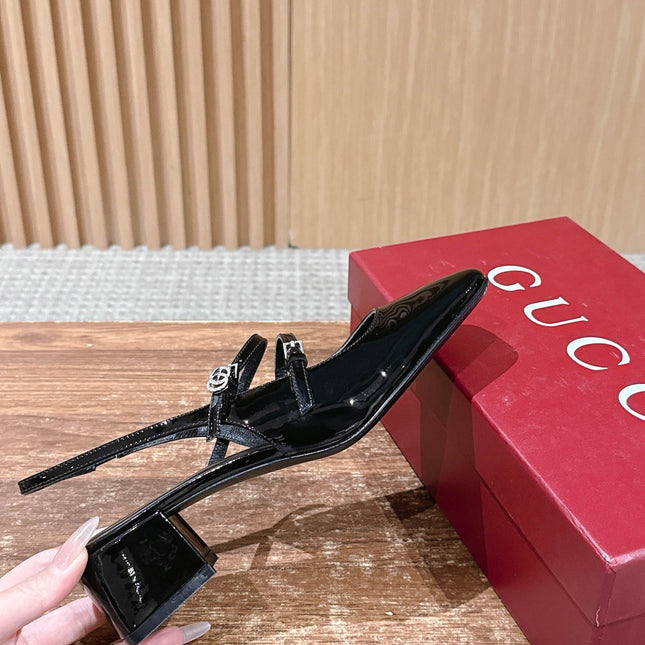 GUCCI 26S BLOCK-HEEL SLINGBACK PUMPS 45 MM IN BLACK CALFSKIN