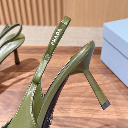 PRADA 26S SLINGBACK PUMPS IN OLIVE GREEN CALFSKIN